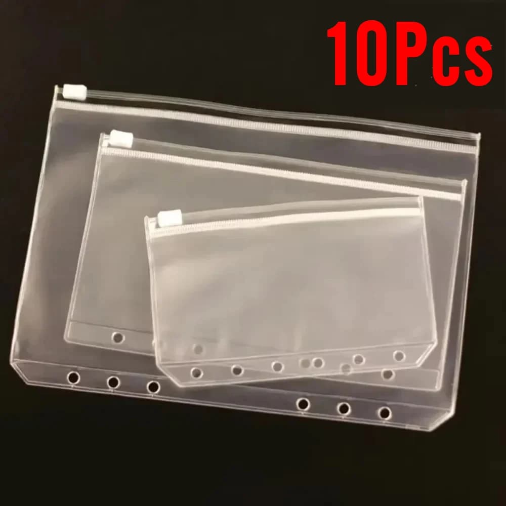 Cartelle tascabili raccoglitore A5 A6 A7 da 10 pezzi con cerniera per notebook Borsa per archiviazione documenti in PVC impermeabile Divisore per notebook a 6 anelli