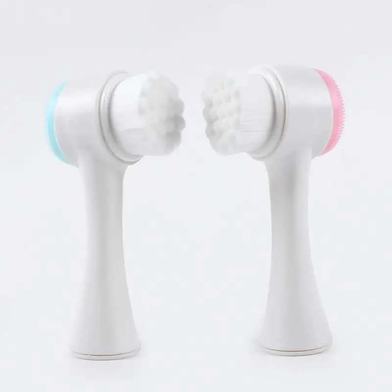 *3D Double Silicone Facial Cleansing Brush Manual Massage Facial Brush Soft Bristles Exfoliator Double Sided Face Wash Brush 1P