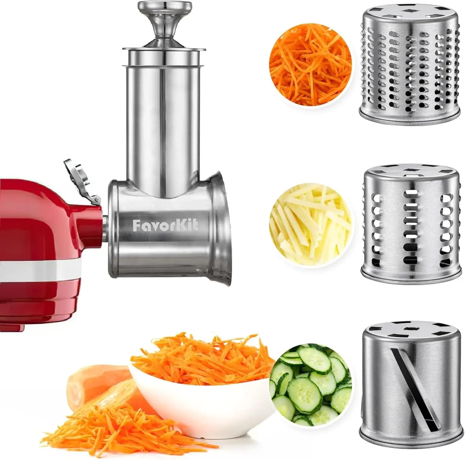 Grattugia per formaggio in acciaio inossidabile, accessorio per insalate per mixer KitchenAid con 3 lame di taglio, lavabile in lavastoviglie