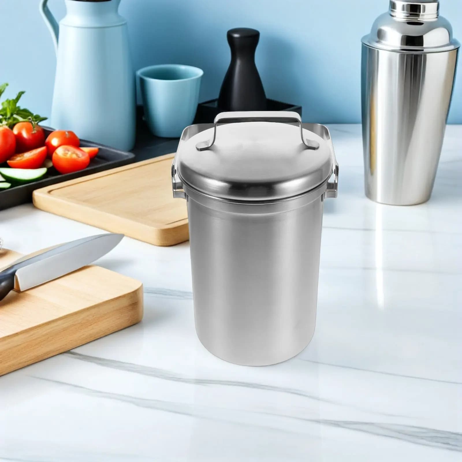 Contenitore per Compost da Cucina in Acciaio Inox da 3L, Design Elegante con Coperchio Antiodore, Salvaspazio
