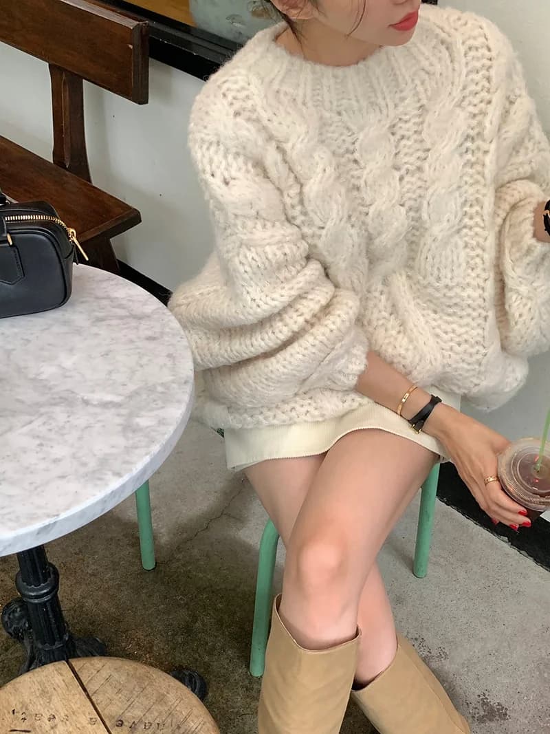Thi Knit Cappotto maglione con ago in corda intrecciata Cappotto da donna sciolto pigro Sle Autunno Inverno Capispalla lavorato a maglia in cotone caldo