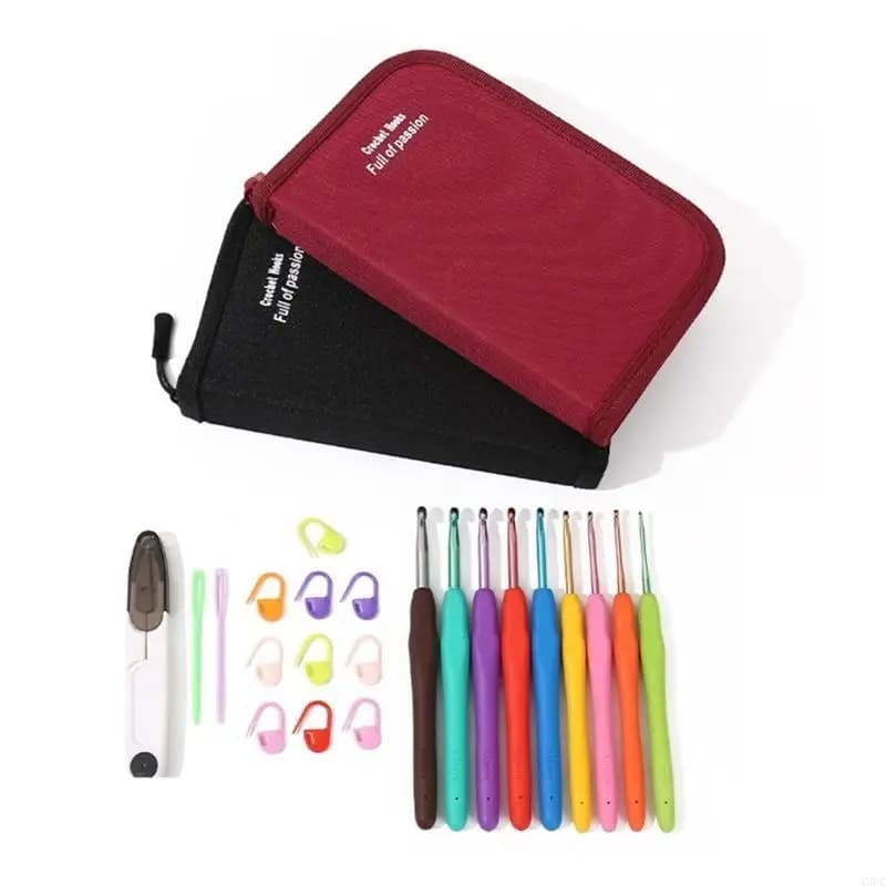 22 pz/set Uncinetti Set Completo Uncinetti ergonomici con Custodia per Mani Artritiche Cappello per Maglia Fai da Te Calzini
