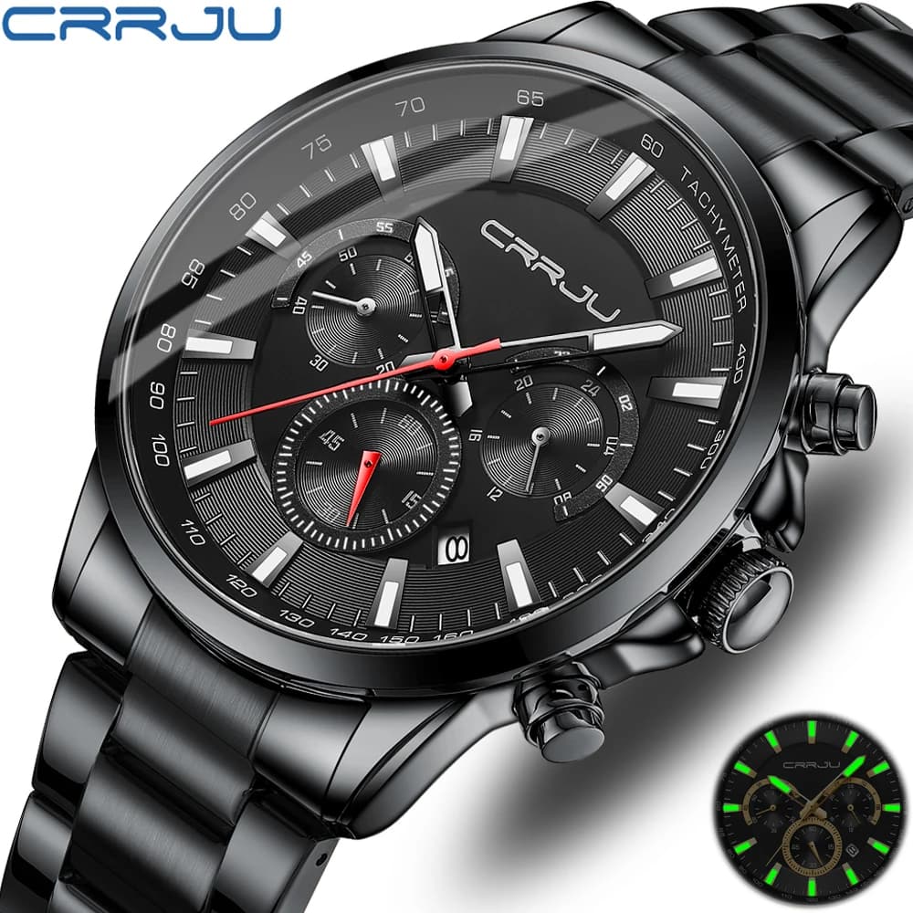 CRRJU Orologi cronografi sportivi alla moda con data automatica Orologi da polso da uomo d'affari casual con bracciale in acciaio inossidabile