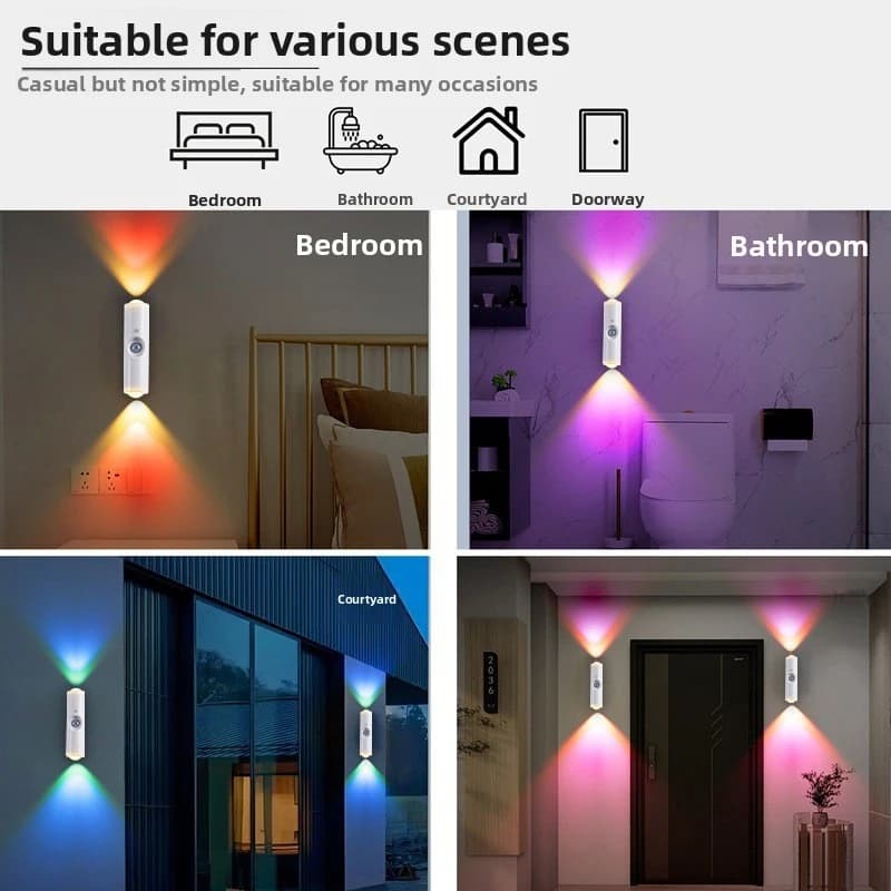 Lampada da parete Luce ambientale magnetica per corridoio Scala Camera da letto Soggiorno Sensore di movimento sfumato RGB Luce notturna ricaricabile