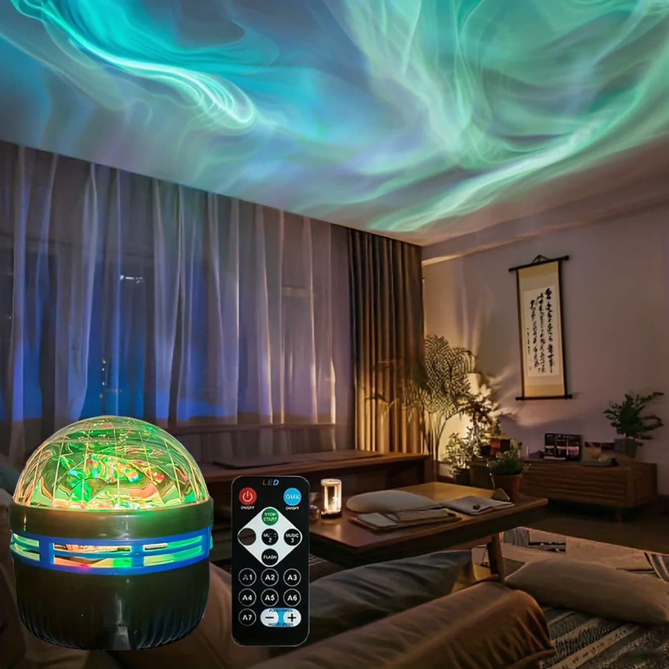 LED Northern Lights Projector Light 7 Modes Starry Sky Night Light with Remote USB Plug-in Auto Rotate for Bedroom Ceiling Party