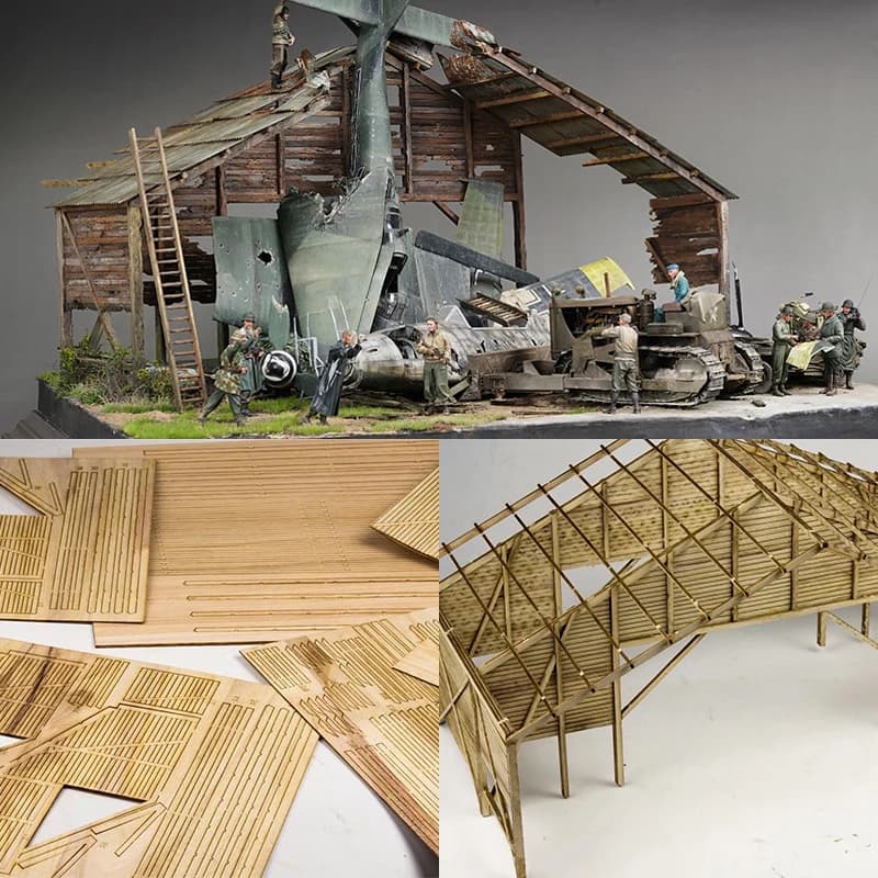 Kit di modellismo architettonico in scala 1/35: Tavolo di sabbia, ripostiglio, officina di riparazione, hangar, garage, fienile, diorama