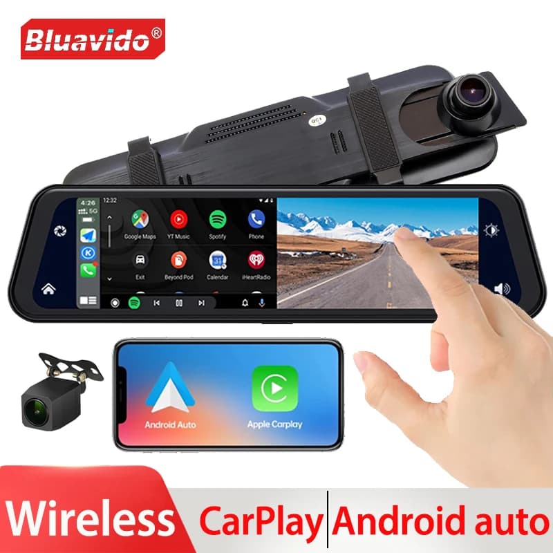 9.66 inch Dash Cam Wireless Carplay and Android Car 4K Dual Lenten Video Recorder WiFi Connect control APP