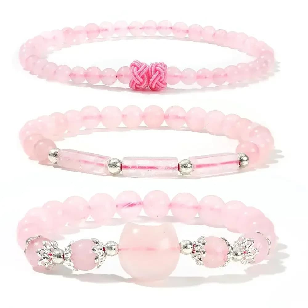 Set di 3 Braccialetti Curativi in Cristallo per Donne, Bracciali Elastici Impilabili con Perline in Pietra Naturale, Protezione Spirituale Contro l'Ansia