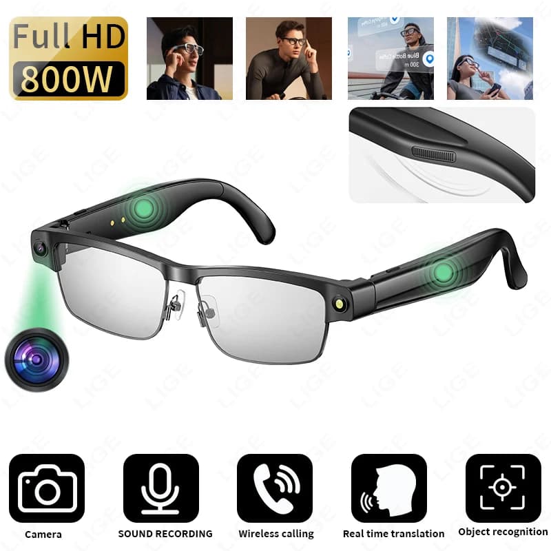 Occhiali HDCamera da 8 MP Occhiali intelligenti AI Fotocamera Registrazione video Chiamate musicali Occhiali da sole Bluetooth Occhiali da traduzione per Android iOS