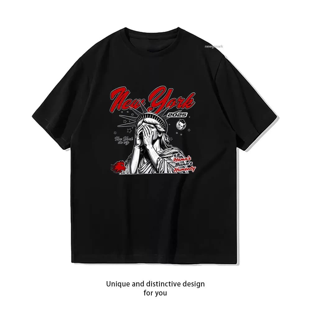 Statue's Hand Over Mouth, New York 2aaaa T-shirt Magliette grafiche casual in cotone Creative streetwear Camicia classica con scollo a O