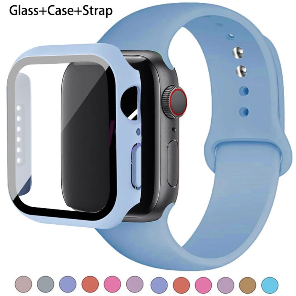 Vetro + Custodia + cinturino per cinturino Apple Watch 44mm 45mm 42mm 41mm 40mm 38mm cinturino in silicone braccialetto iWatch serie 8 9 7 6 5 4 3 SE