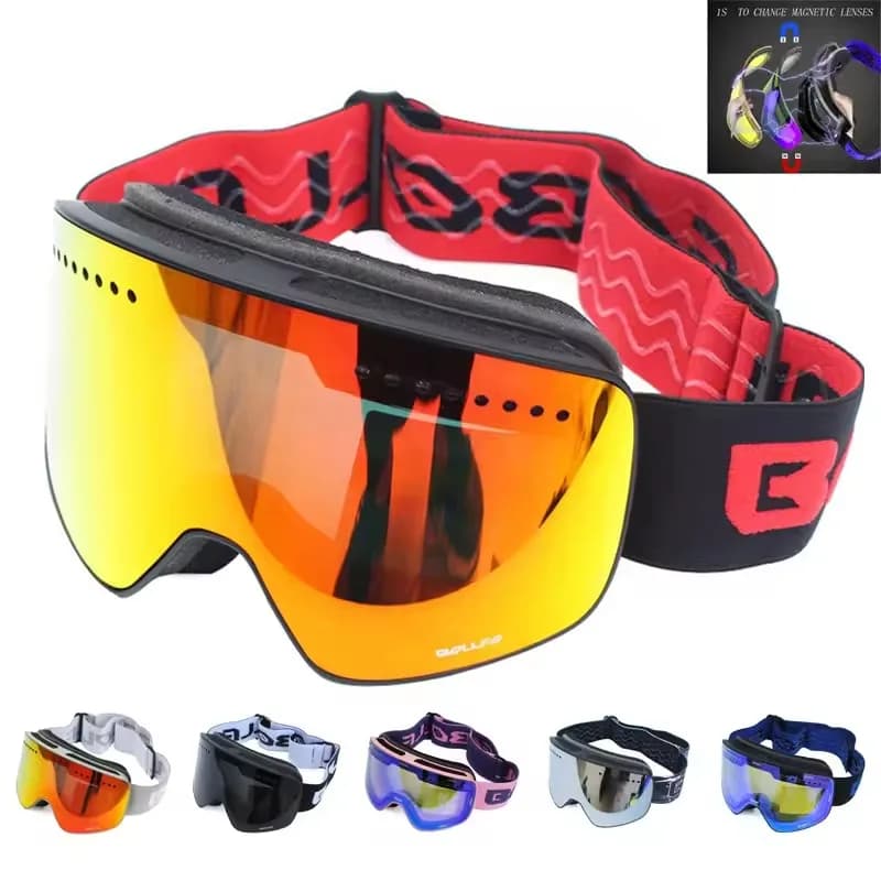 Occhiali da sci invernali con lenti polarizzate magnetiche a doppio strato Protezione da snowboard UV400 antiappannamento per uomo Donna Occhiali da sci Occhiali