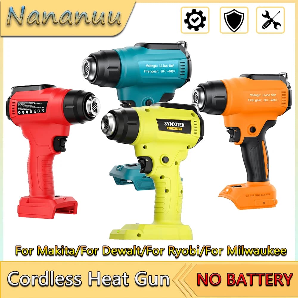Pistola termica a batteria Nananuu 350W Pistola termoretraibile per utensile elettrico portatile per Makita/Per Dewalt/Ryobi/Per Milwaukee (NO batteria)
