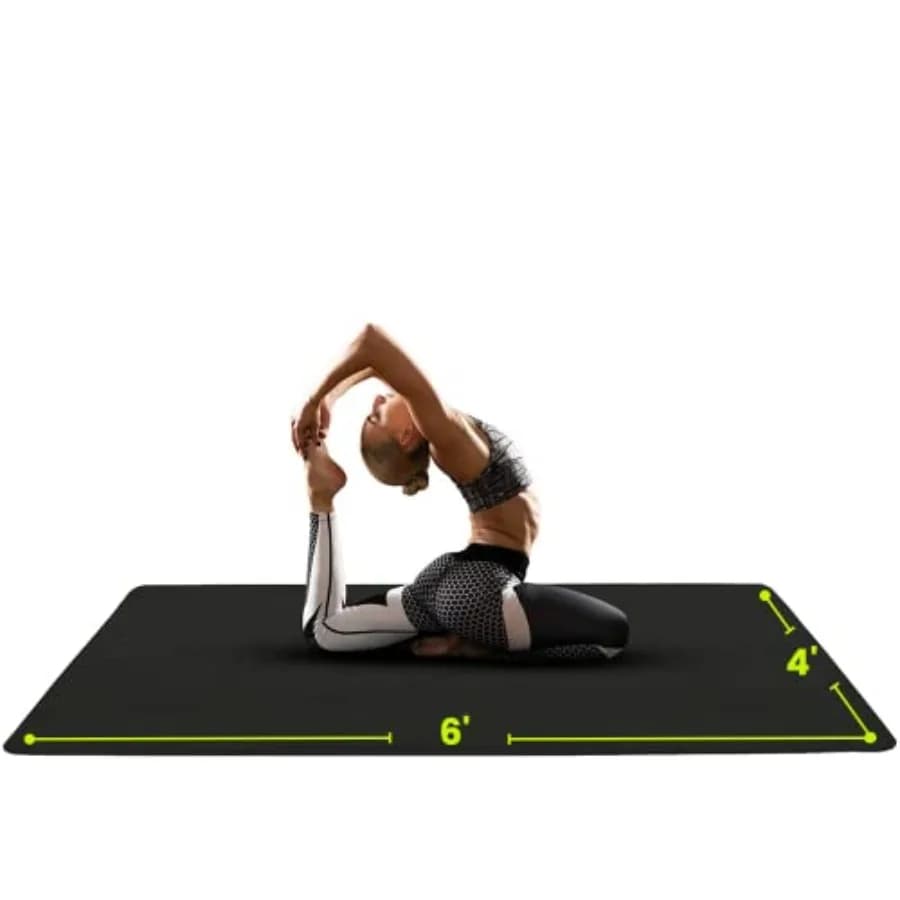 Large Yoga Mat 6'x4' 1/4 1/2 Thick PVC Exercise Mat, Black Extra Wide for Home Gym, Yoga, Pilates, Stretching, Floor Workouts