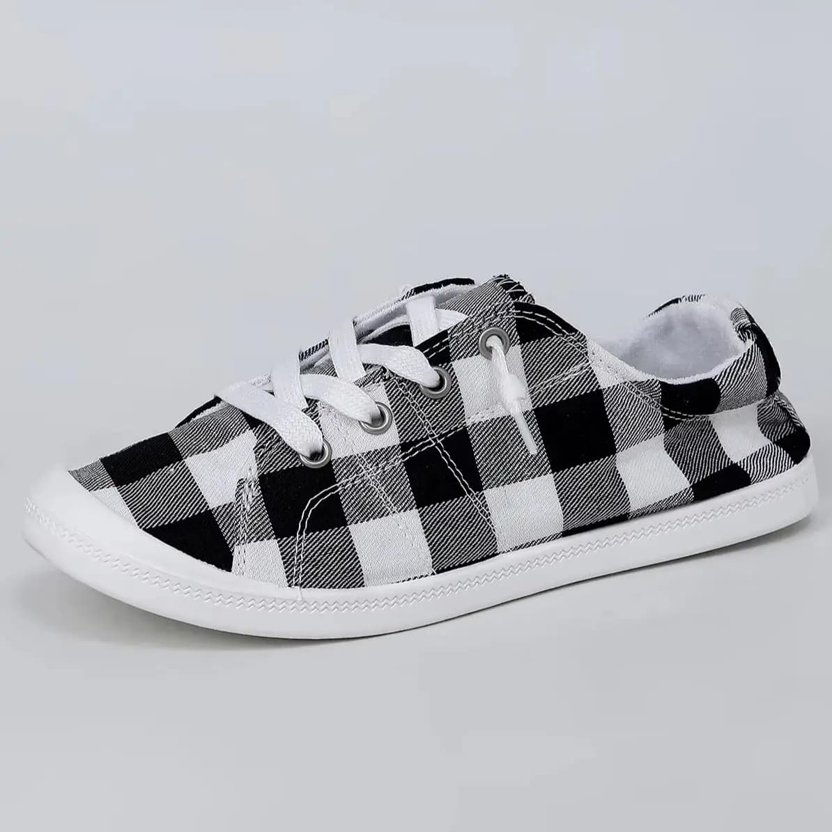 Sneakers Minimaliste Slip-On a Quadri Buffalo - Tela Traspirante, Design Facile da Indossare/Togliere