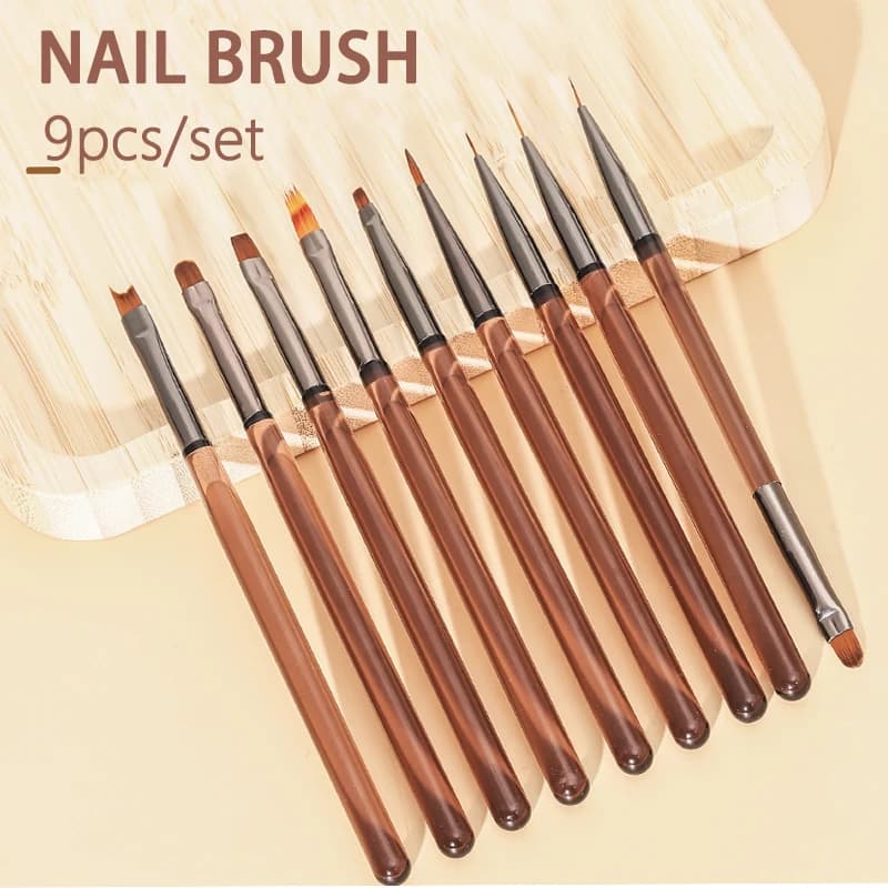 9 pieces nail brush lining painting diy pen manicure acrylic design brush for nail art nail design tip display painting tool