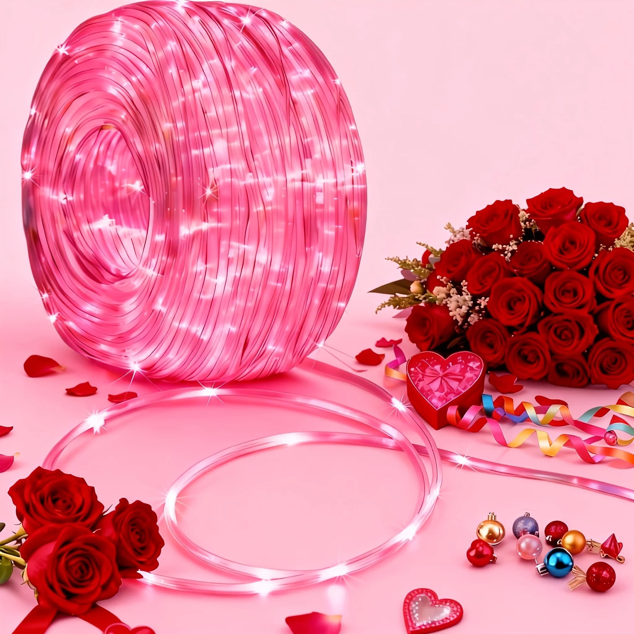 New 1 Sets of Valentine's Day Outdoor Tubular String Lights, 100 LED String Lights, Waterproof Fairy Lights, 8 Lighting Modes, Suitable for Outdoor Valentine's Day Decorations, Parties, Gardens, Weddings and Christmas and Halloween Setups