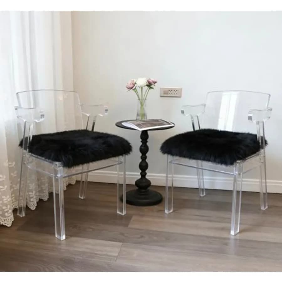 Cuscino per Sedia in Pelle di Pecora, Antiscivolo, Quadrato, Coprisedia in Vera Pelliccia, Cuscino per Seduta in Lana Naturale Setosa, Tappeti e Moquette
