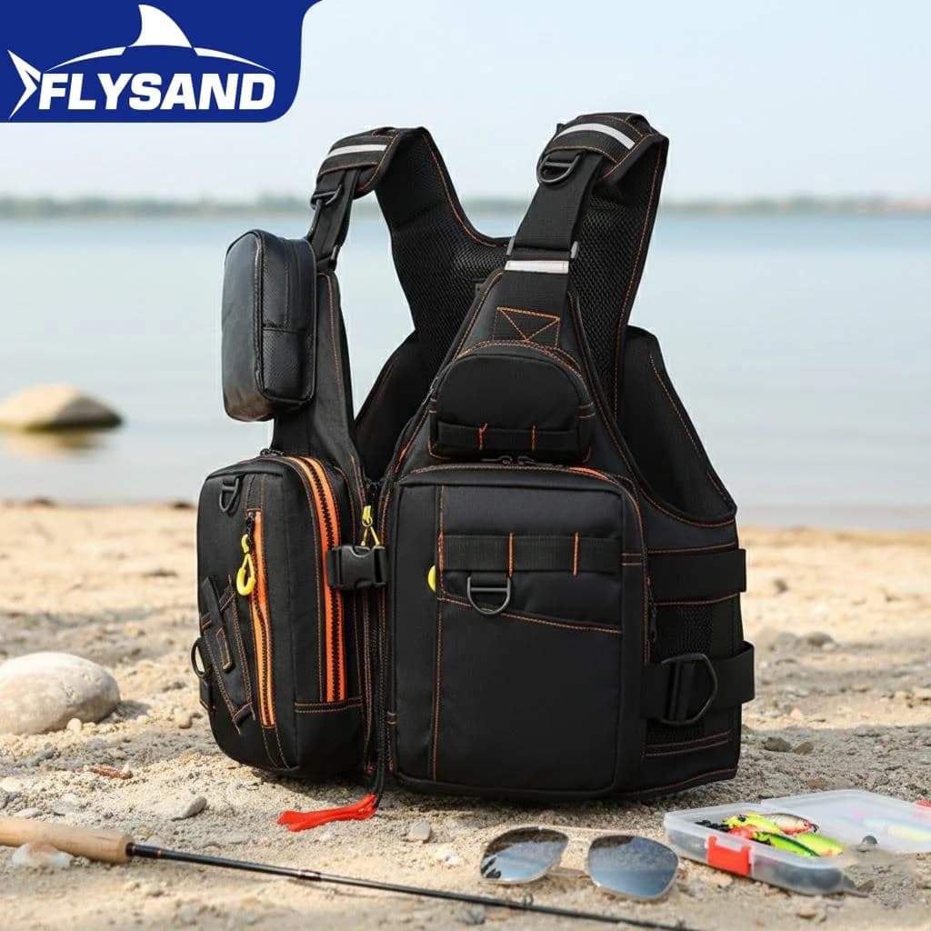 Giubbotto di Salvataggio Multifunzionale per Pesca all'Aperto, Attrezzatura di Sicurezza Galleggiante con Tasche Multiple