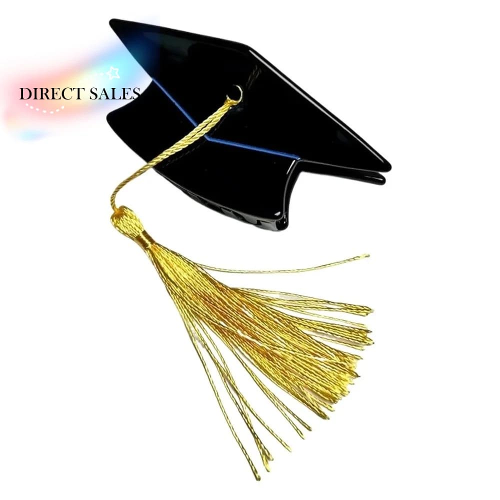 Creative hair clip in the shape of a graduation touch with yellow tassels, pretty hair accessory in the shape of a graduate hat, small fun pliers for parties and celebrations
