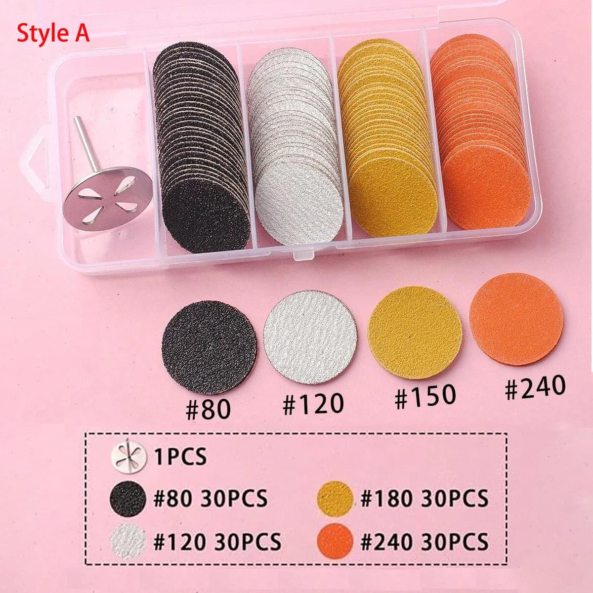 120 pz/Scatola 4 Grane 25mm Carta Abrasiva Sostituibile per Rimozione Calli e Cuticole con 1 pz Kit Dischi Pedicure # 80/ # 120/ # 180/ # 2
