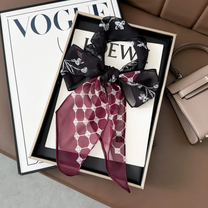 Fashion Versatile Simulation Silk Georgette Ribbon Decorative Scarf Wear Belt Old Money Wind Long Stripe Popular Silk Scarf