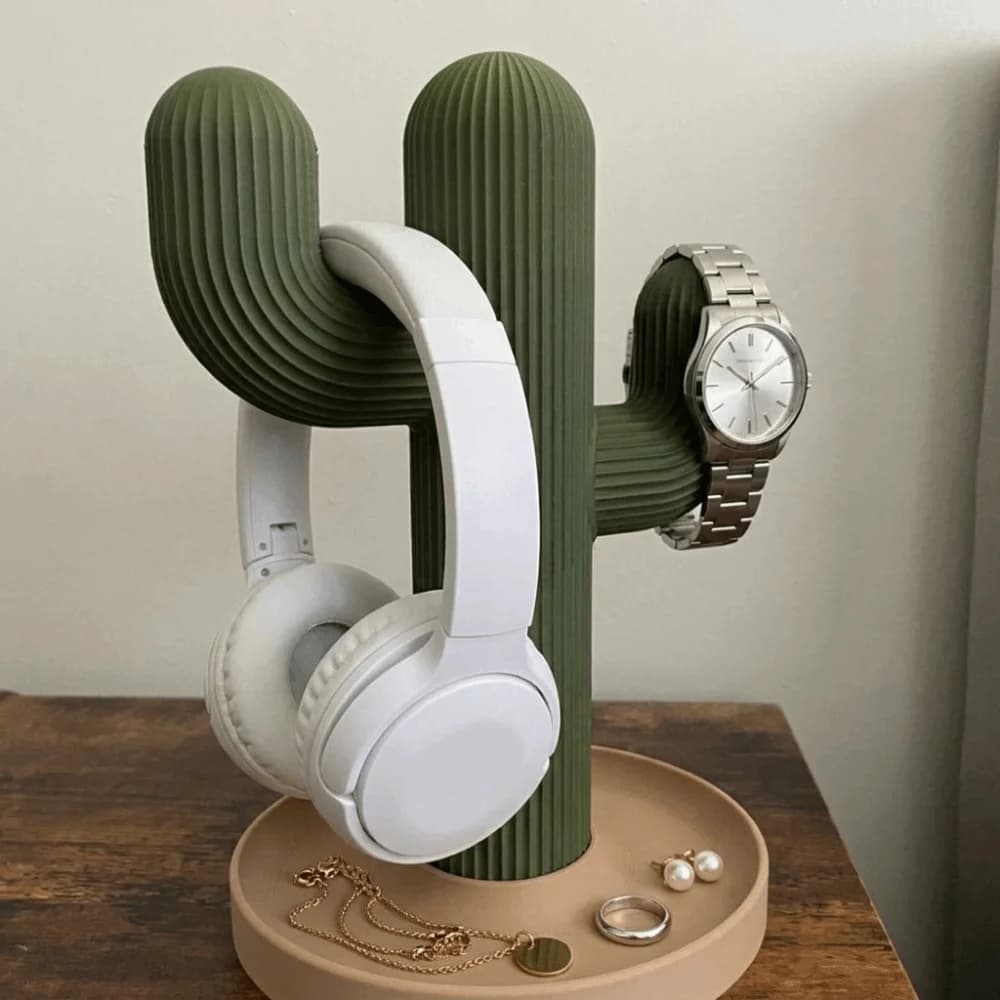Green Cactus Storage Ornament 3D Printed Multi-Functional Earphone Watch Holder Simple Dorm Decor Headphone Stand Dormitory