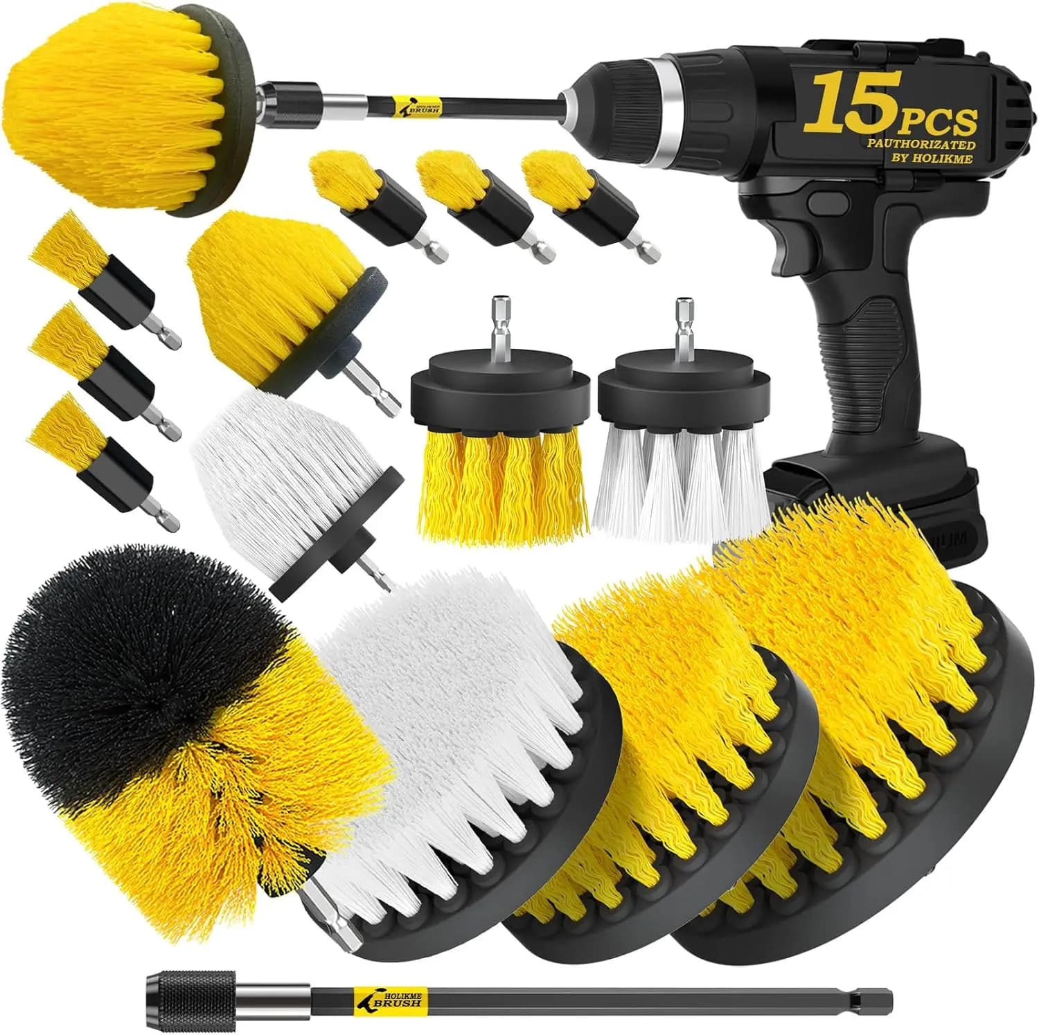 Set di 15 Spazzole per Trapano per Pulizia Profonda - Spazzole Elettriche, per Fessure, Piastrelle e Cucina