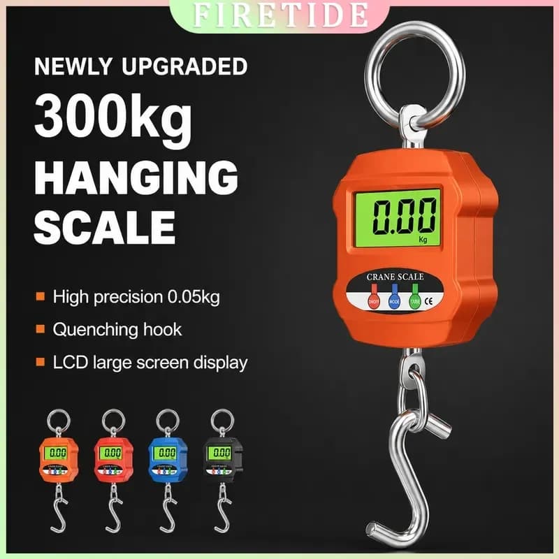 300kg Portable Hook Scale, Mini Digital Crane Scale with LCD for Luggage, Parcel & Package Weighing
