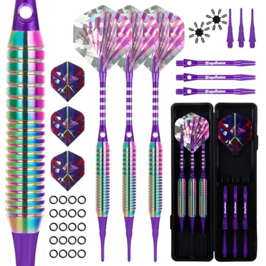 Set di freccette con punta in plastica, 3 pezzi, con custodia, 6 alette per freccette, 6 aste, 6 punte morbide per freccette, strumenti per freccette, freccette professionali con punta morbida