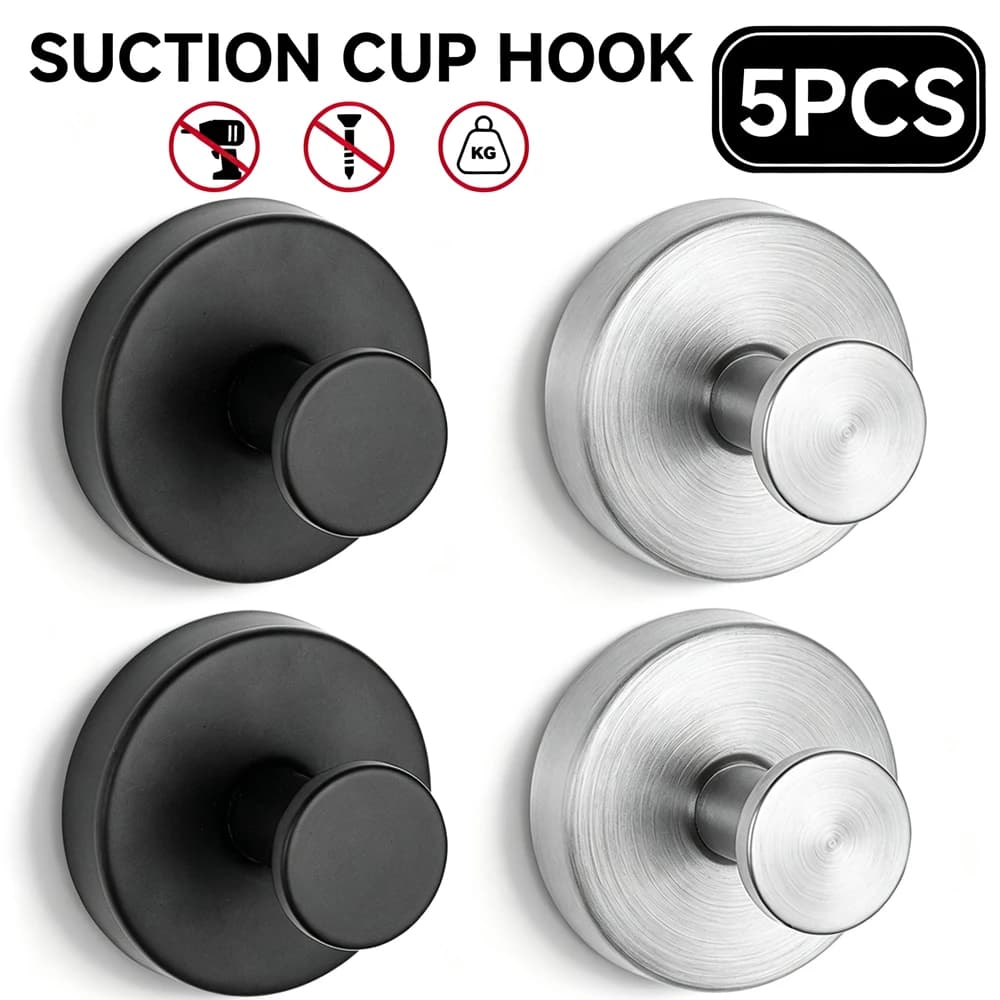 Suction Cup Hooks Wall Mounted No Drill Stainless Steel Vacuum Hooks Movable Wall Hook Bathroom Kitchen Towel Hooks Accessories
