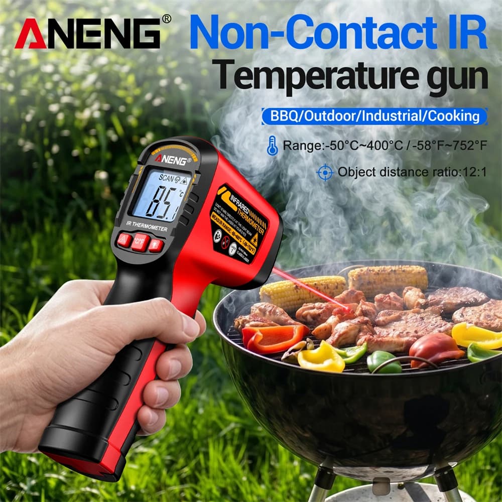 ANENG TH204 Infrared Thermometer Handheld Temperature Gun Non-Contact Laser Heat Tester -50-400°C for Industrial Home Automobile