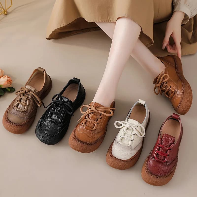 Nuove scarpe fatte a mano in vera pelle da donna oxford per tutte le stagioni appartamenti donna mocassini stringati comode scarpe da barca per mamma appartamenti con punta tonda