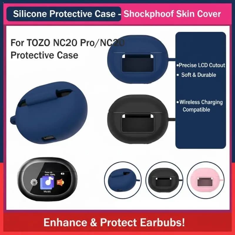 Silicone Protective Case For TOZO NC20 Pro/NC20 Wireless Earbuds Soft Shockproof Skin Cover with Precise Cutout for LCD Screen