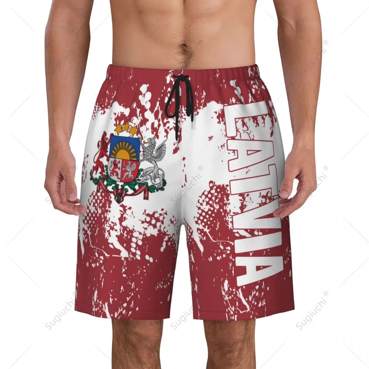 Pantaloni da spiaggia con bandiera Lettonia da uomo Pantaloncini da surf Surf Ragazzi Calcio Ciclismo Costumi da bagno Corsa in poliestere