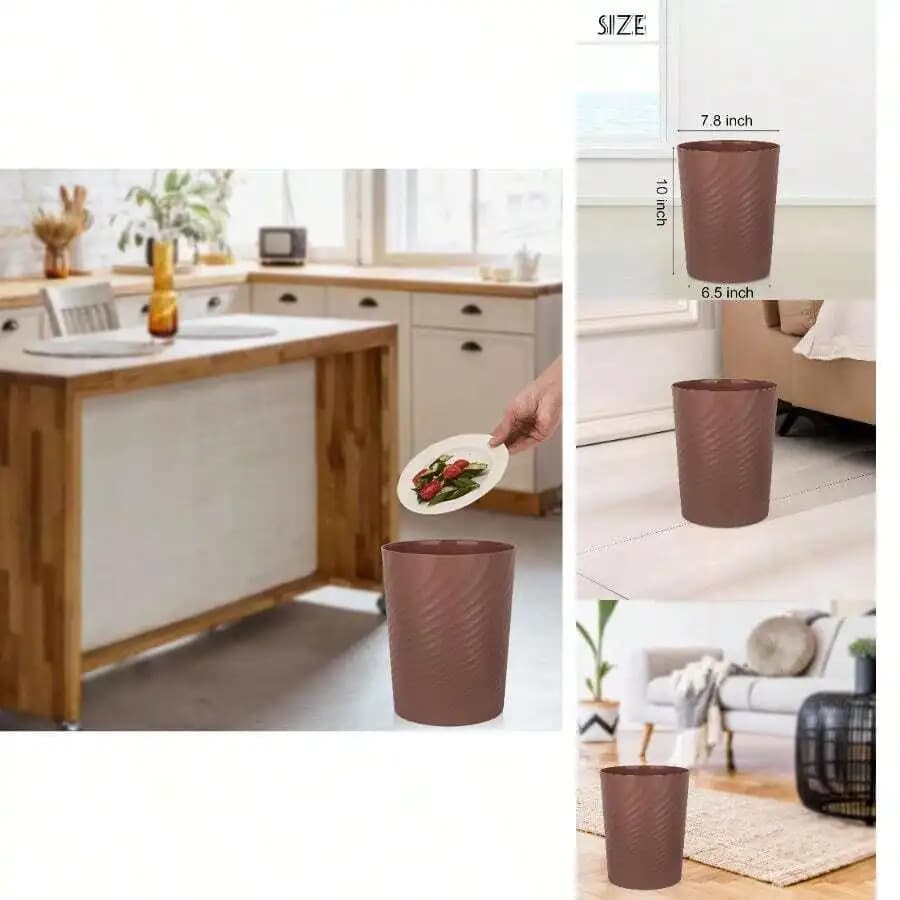 Plastic Trash Can Wastebasket For Kitchen Bathroom Office Brown 1.8 Gallon