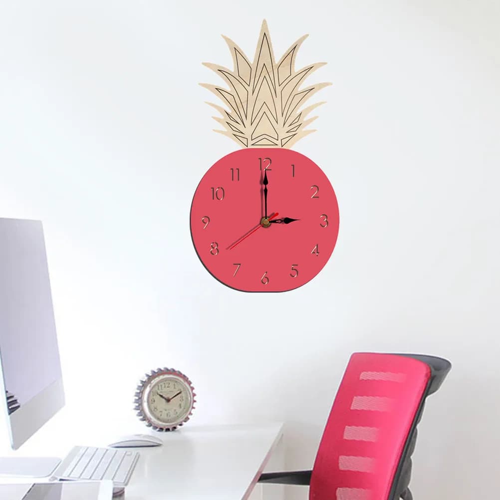 Orologio da Parete Silenzioso a Forma di Ananas, Orologio in Acrilico Stile Cartone Animato per Adulti, Soggiorno, Camera da Letto, Rosa, Senza Batteria