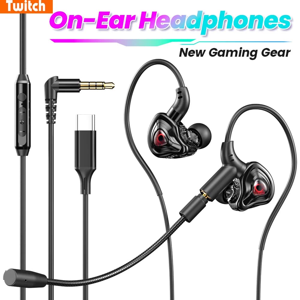 3.5 mm/type C wired earphones with double microphone, in-ear headphones for sports and gaming, HD microphone with noise cancelling for mobile phones