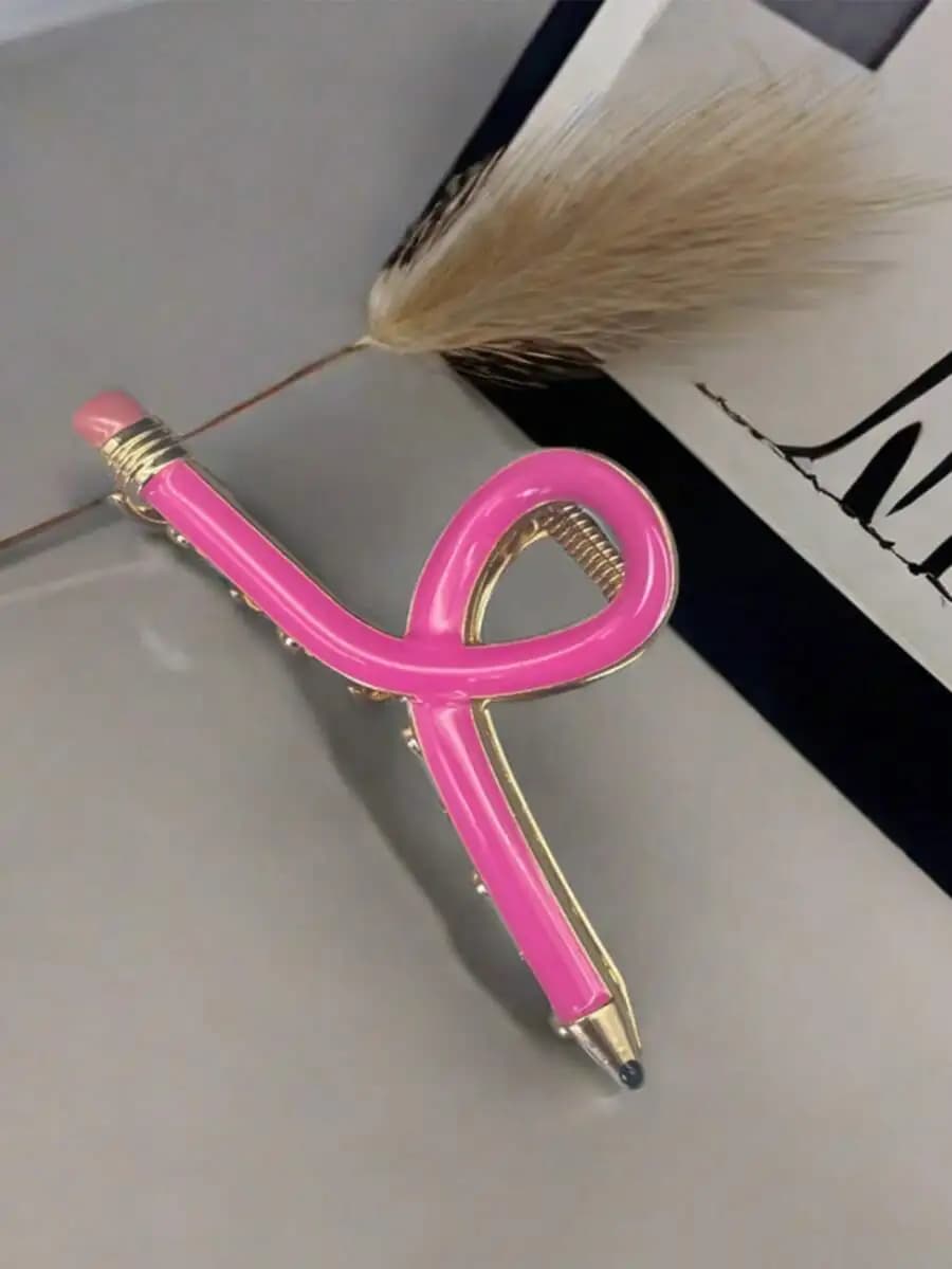 Pink Pencil Shape Hair Claw Clip For Women Stylish Novelty Accessory