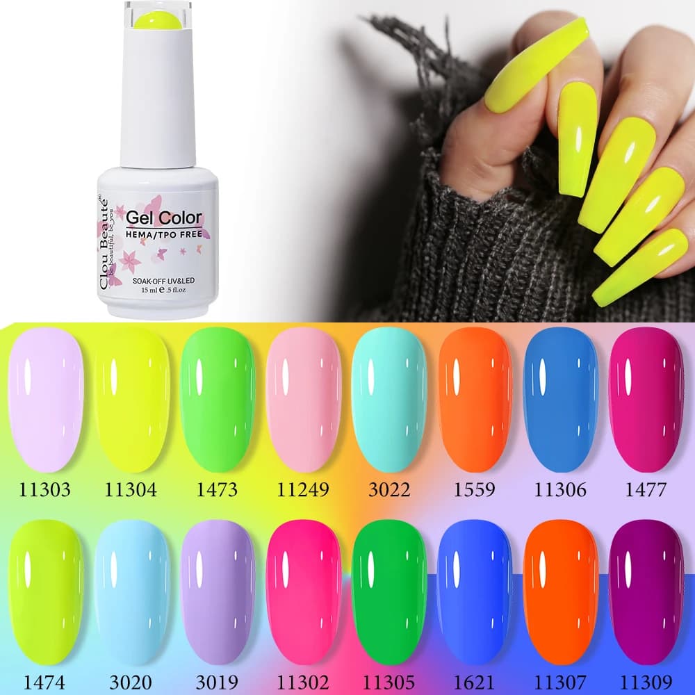 Clou Beaute 15ml Smalto Gel Fluorescente Colorato Top Coat Gel UV LED Lampada Semipermanente Nail Art Smalti Ibridi Manicure