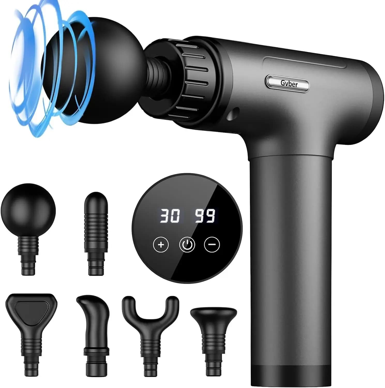 Massage Gun Deep Tissue, Handheld Percussion Back Massager for Athletes with 6 Attachments & 30 Speeds (Grey)