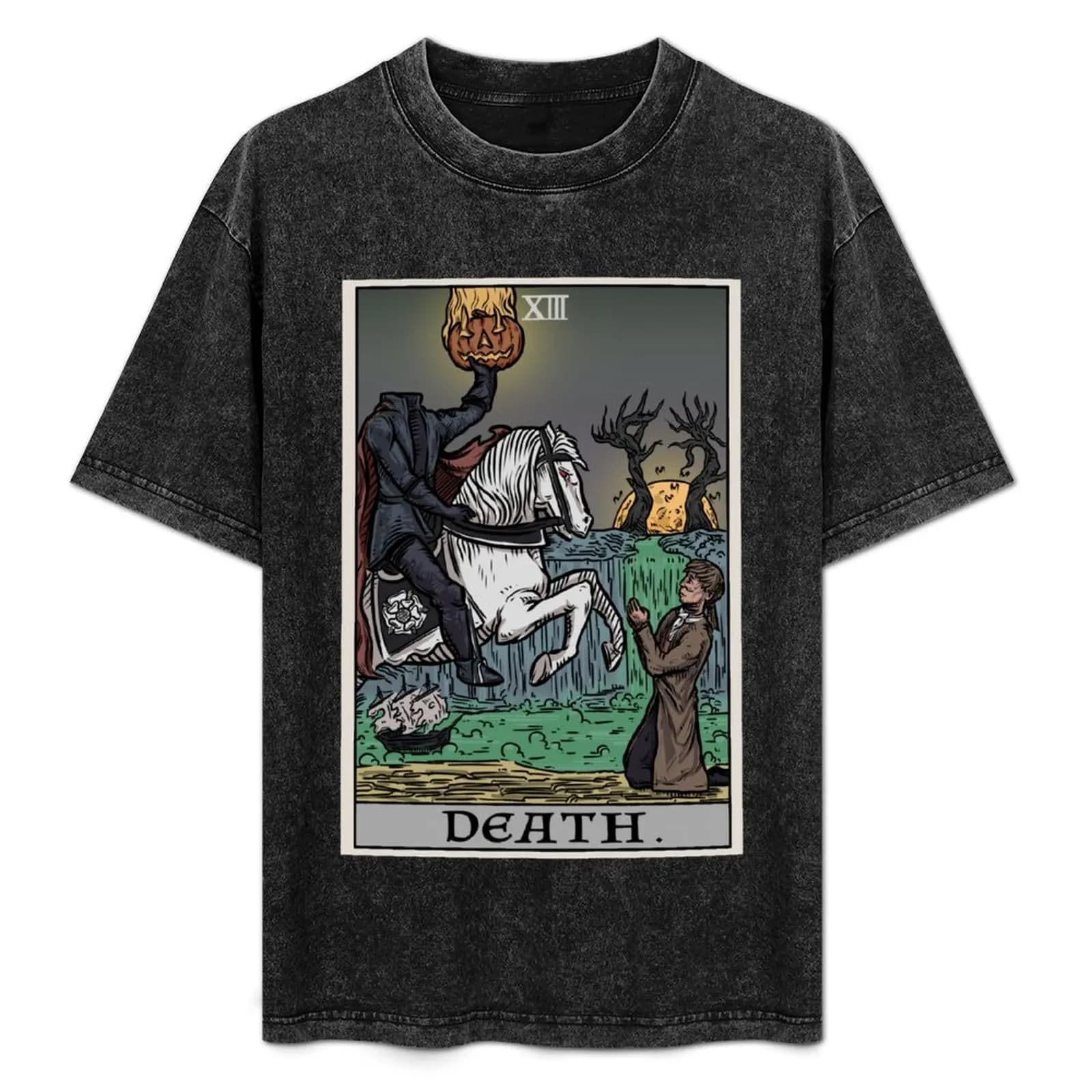 T-shirt con stampa Street Art della carta dei Tarocchi della morte, La leggenda del cavaliere senza testa di Sleepy Hollow