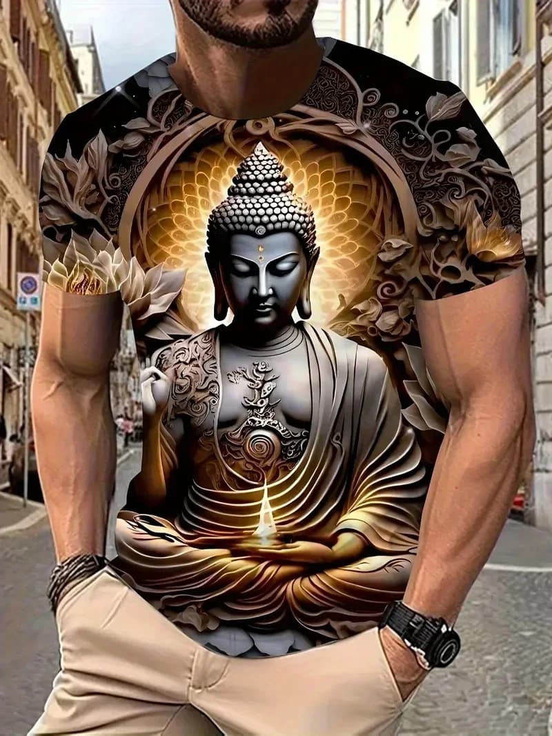 T-Shirt con Stampa 3D di Buddha Shakyamuni, Maglietta Casual a Maniche Corte per Uomo, Oversize, Stile Streetwear Harajuku Y2k, Abbigliamento Maschile