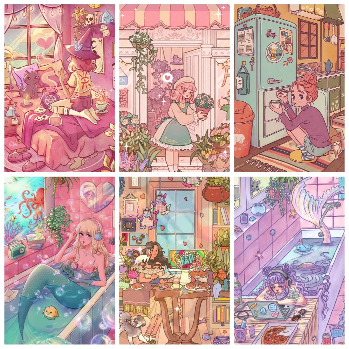 Cartoon Pink Dreamy Girl 500/1000/1200/2000PCS Jigsaw Puzzles Family Activity Games for Bedroom Home Decor Gift Frameless