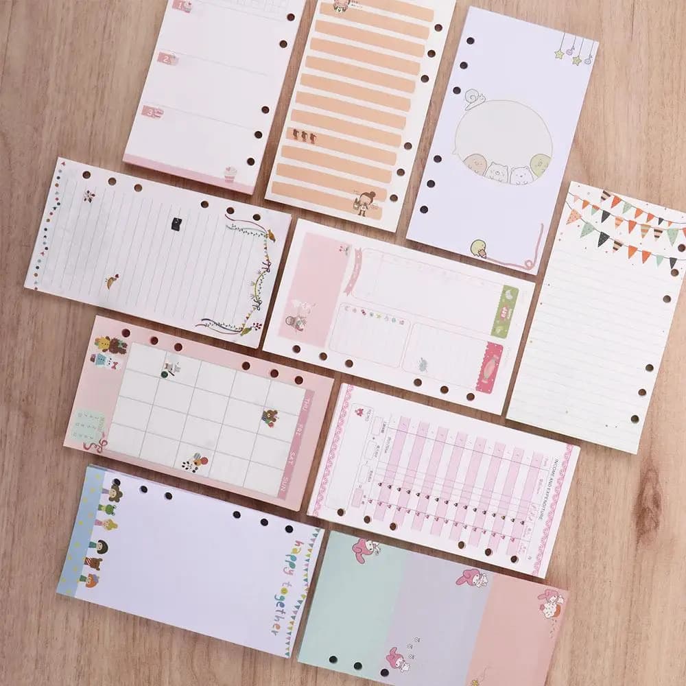 A5/A6 40 fogli Kawaii Notebook a fogli mobili Ricarica di carta Raccoglitore a spirale Indice Pagine interne Agenda mensile settimanale giornaliera