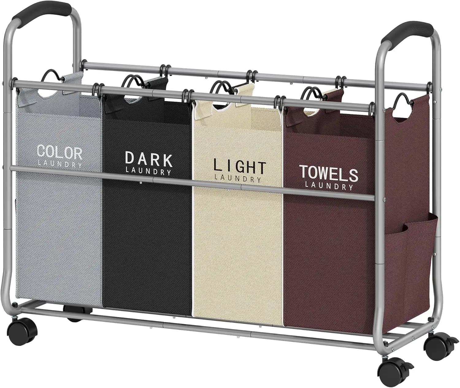 Organizer for 4 Parts with Removable Bags, Resistent Wheels and Wheels Lockable for Easy Store Clothes
