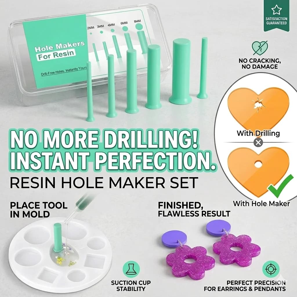 Set of 35 Pieces for Creating 2-8mm Resin Holes Without Drilling, for Creating Jewelry in UV Epoxy Resin, Fai-da-Te Keyring, Animal Ties, Silicone Molding Tools