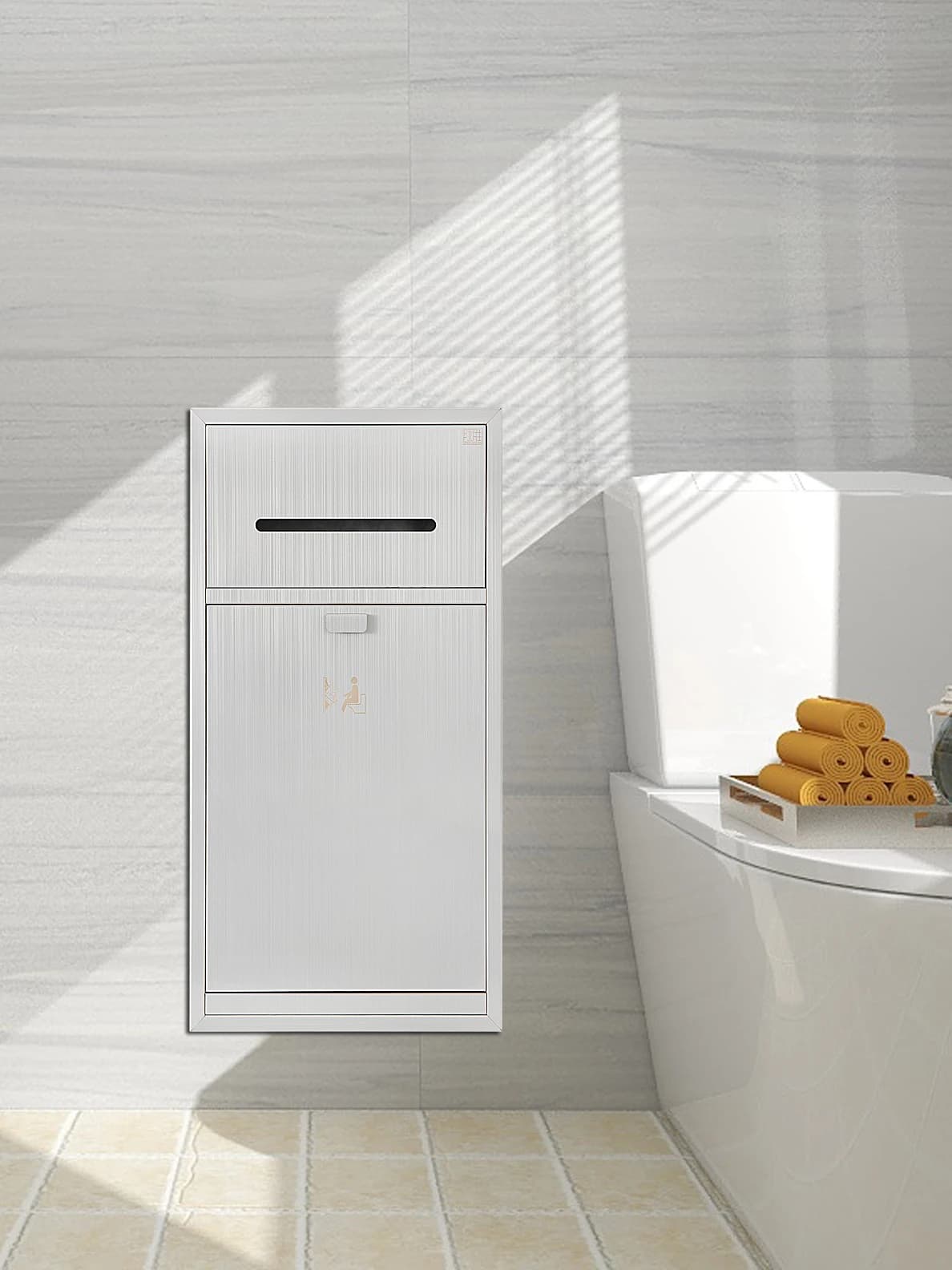 2026 Hot Sale 304 Stainless Steel Embedded Trash Can, Toilet Tissue Box, Toilet Brush Niche Two-in-one Hidden Embedded