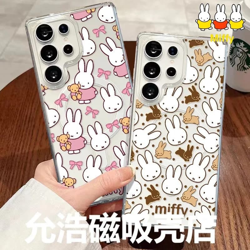 Custodia Magnetica Kawaii Miffy per Telefono, Compatibile con S26 Ultra, S24, S23 e S25 Ultra, con Personaggio Miffy in Evidenza