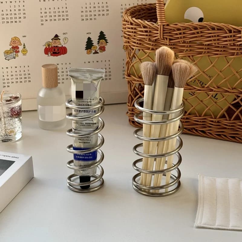 Portaspazzolino in Acciaio Inossidabile con Molla, Supporto per Pennelli da Trucco, Organizzatore Multifunzionale per Bagno, Accessorio Igienico per la Casa